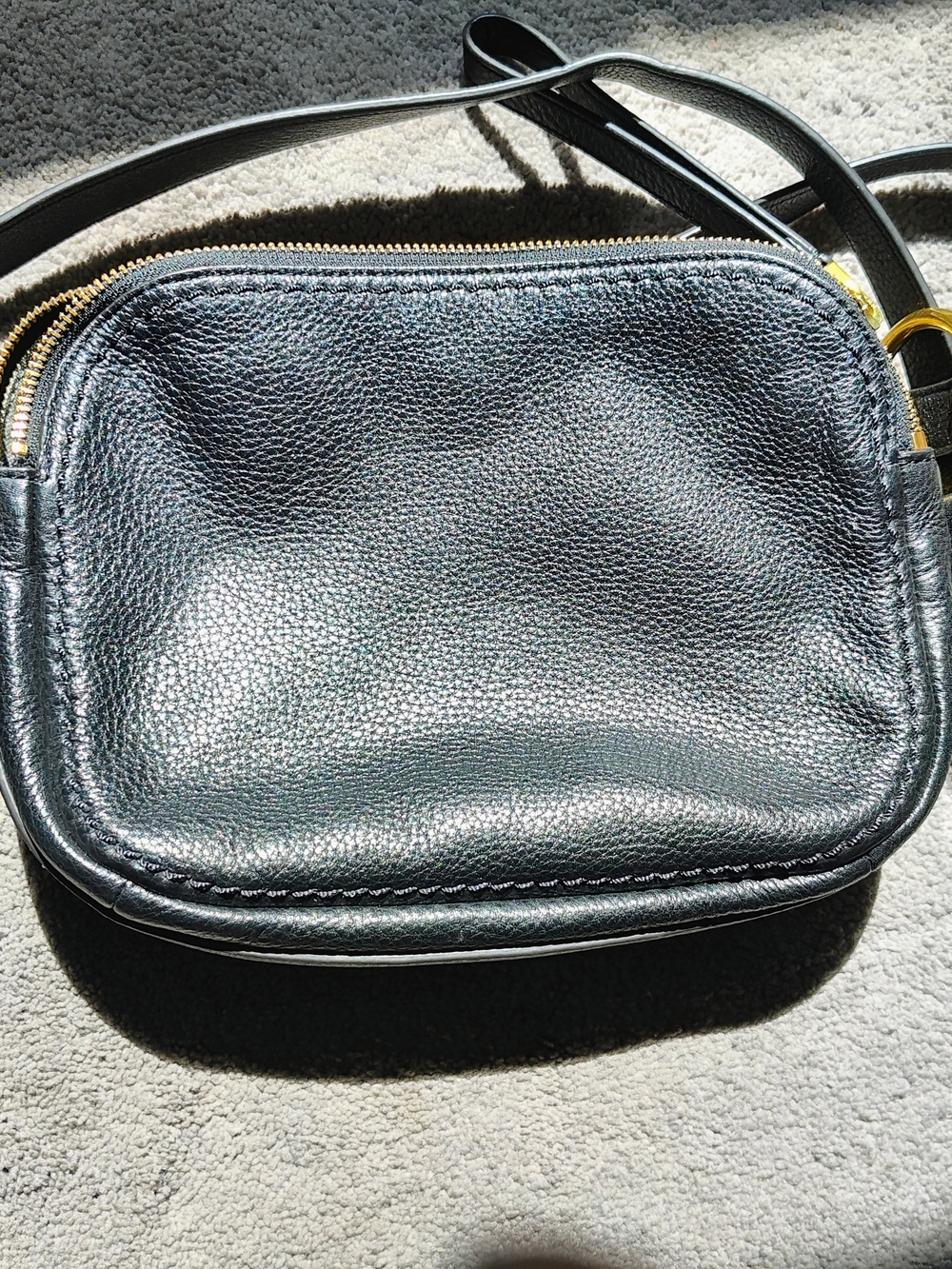 Fossil Black Pebbled Leather Crossbody Bag with Gold Hardware